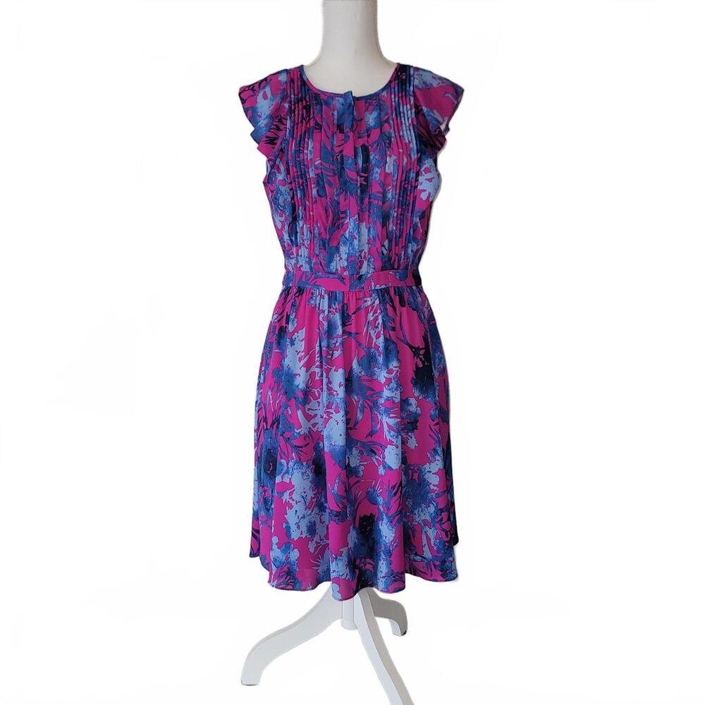 Banana Republic Bold Floral Spring Summer Pleated Ruffle Button Up Flowy Dress 4